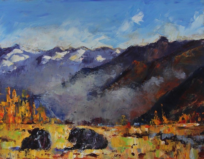 Jane McIntosh | Angus Bulls resting|  Mesopotamia High Country  Rangitata  | McAtamney Gallery and Design Store | Geraldine NZ